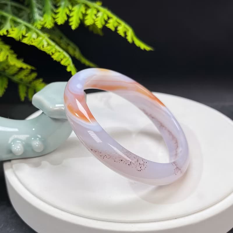 橘色漸變瑪瑙手鐲 62MM 起光飄朱砂點玉髓手環 熱情親和活力友善