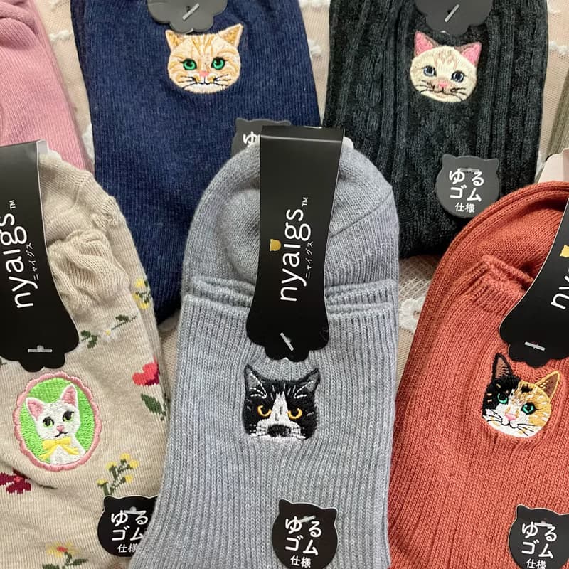 母の日にも_nyaigs猫刺繍ナチュラルカラー靴下7足セット