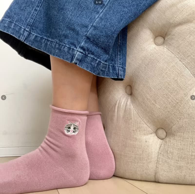 母の日にも_nyaigs猫刺繍ナチュラルカラー靴下7足セット