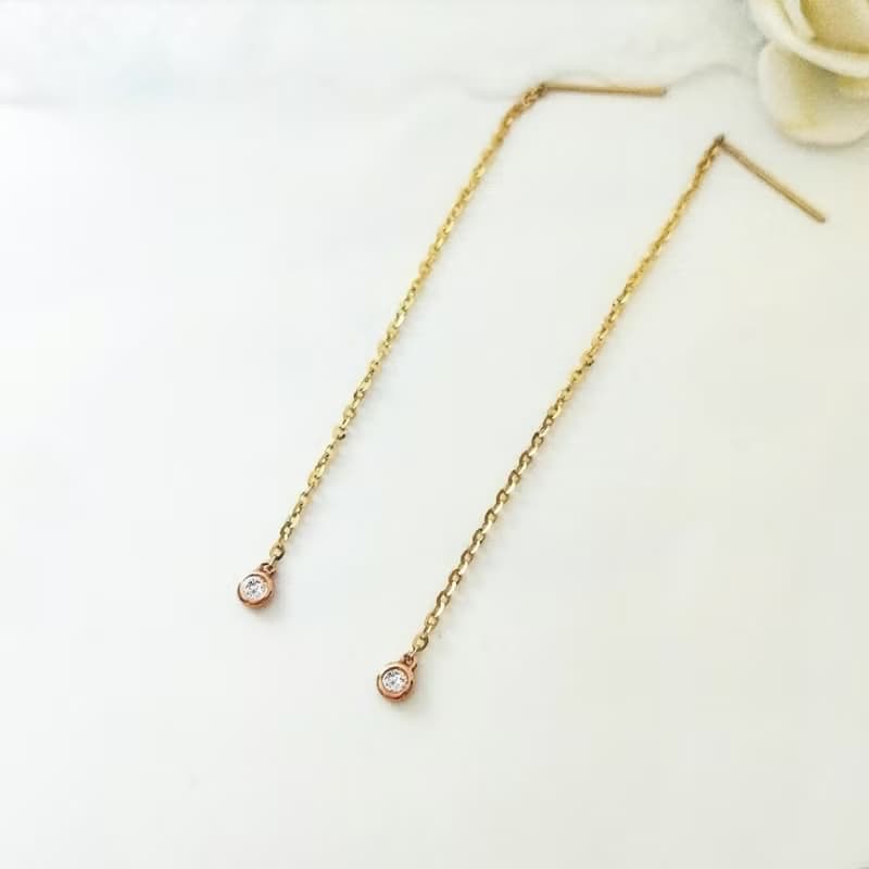Eli Jewelry義大利14K金單鑽鋯石垂墜14K金耳環耳鍊 附金飾保證卡