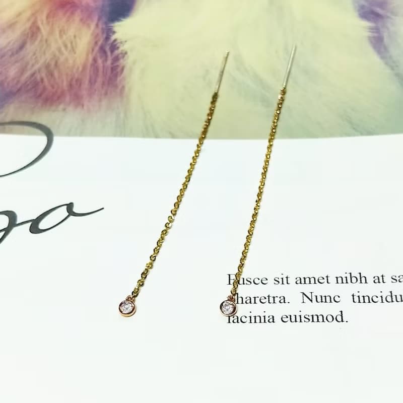 Eli Jewelry義大利14K金單鑽鋯石垂墜14K金耳環耳鍊 附金飾保證卡