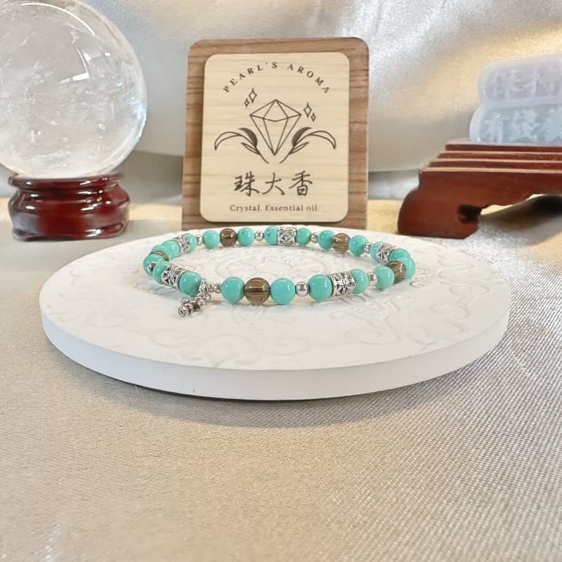 山靜之心 綠蒙古綠松・茶晶・純銀手鍊 金牛座星座設計