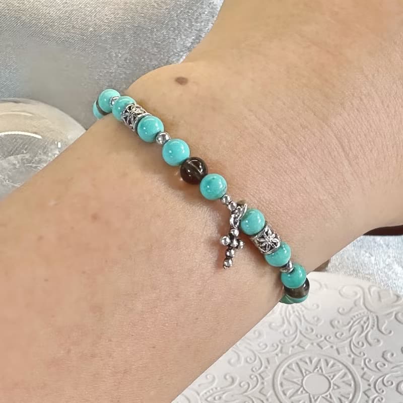 山靜之心 綠蒙古綠松・茶晶・純銀手鍊 金牛座星座設計
