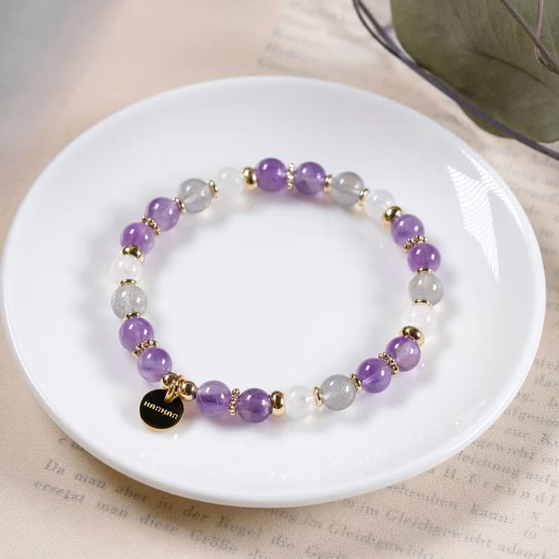 紫水晶 拉長石 月光石 手鍊 礦石水晶