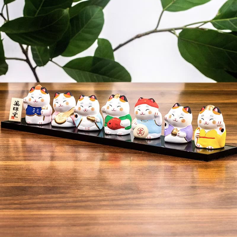 日本藥師窯七福神招財貓擺件生日開業喬遷禮物車載桌面裝飾擺件