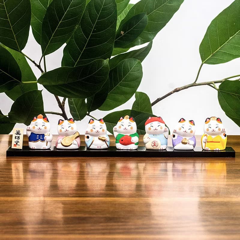 日本藥師窯七福神招財貓擺件生日開業喬遷禮物車載桌面裝飾擺件