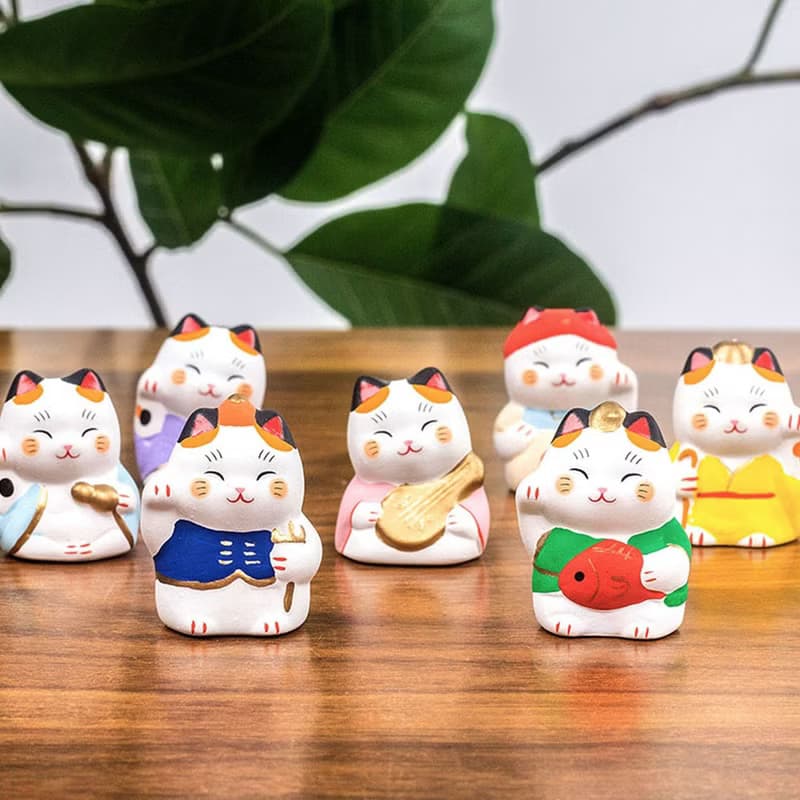 日本藥師窯七福神招財貓擺件生日開業喬遷禮物車載桌面裝飾擺件