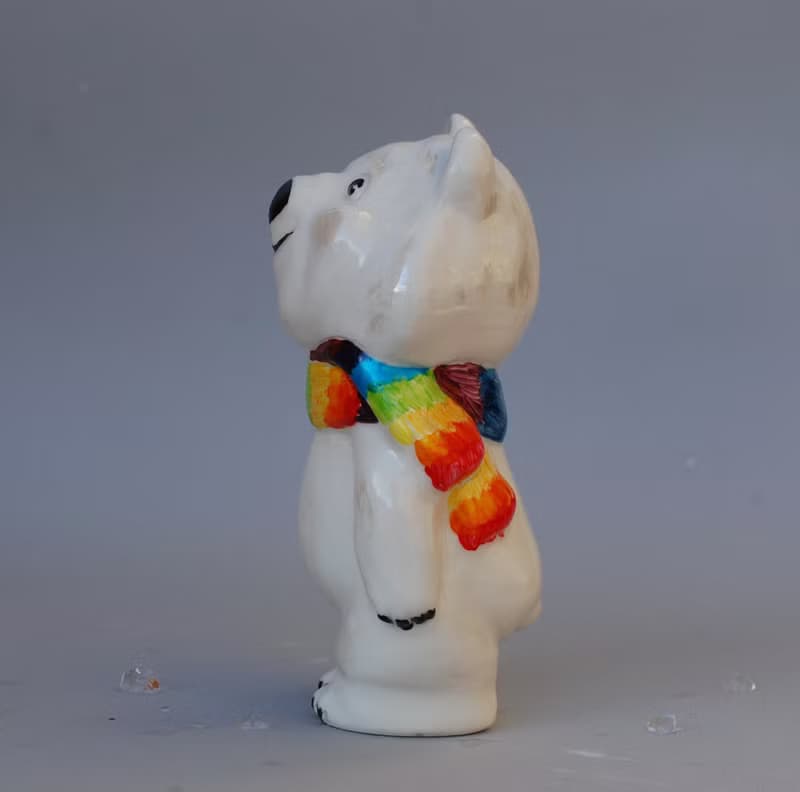 Polar bear porcelain figurine rainbow scarf cute animals ceramic figurine