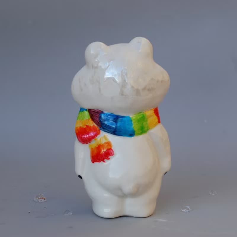 Polar bear porcelain figurine rainbow scarf cute animals ceramic figurine