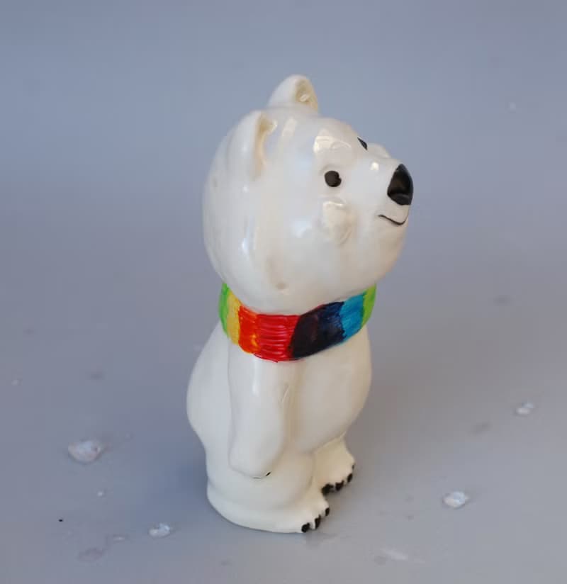 Polar bear porcelain figurine rainbow scarf cute animals ceramic figurine
