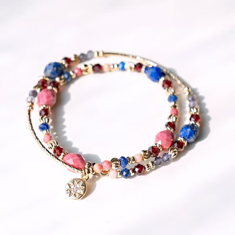 花見巴賽 手鍊。紅紋石 青金石 紅石榴 藍晶石 堇青石。勇氣 智慧
