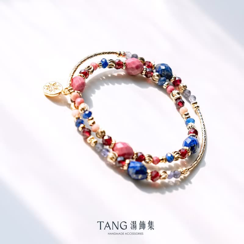 花見巴賽 手鍊。紅紋石 青金石 紅石榴 藍晶石 堇青石。勇氣 智慧