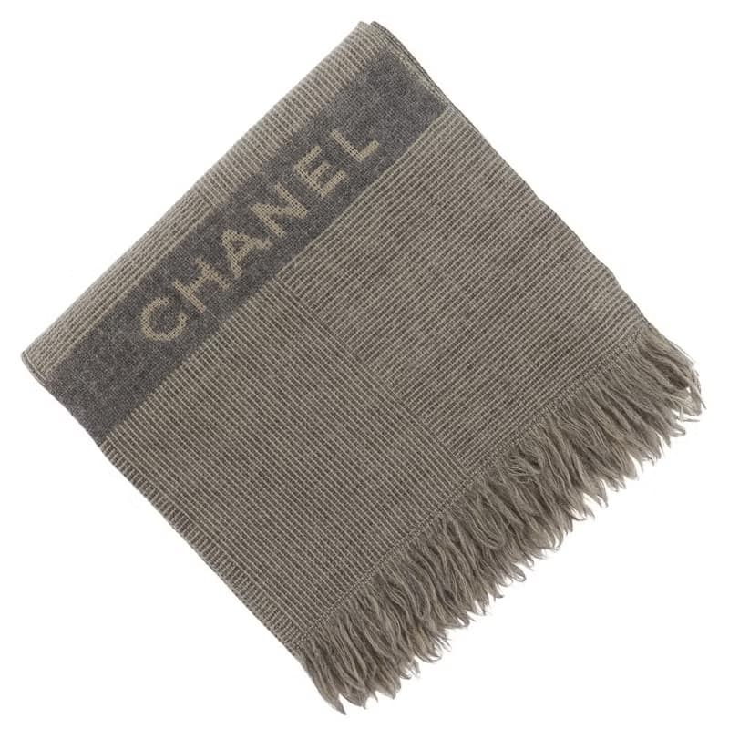 【日本直送】シャネル CHANEL ロゴ マフラー ウール グレー/ベージュ ユニセックス【中古】