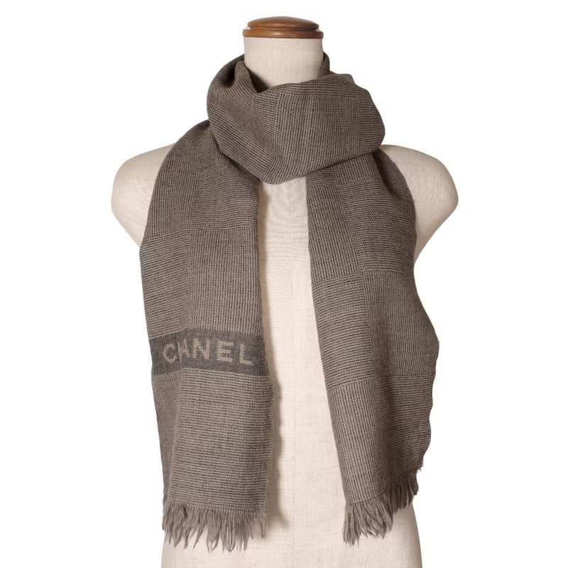 【日本直送】シャネル CHANEL ロゴ マフラー ウール グレー/ベージュ ユニセックス【中古】