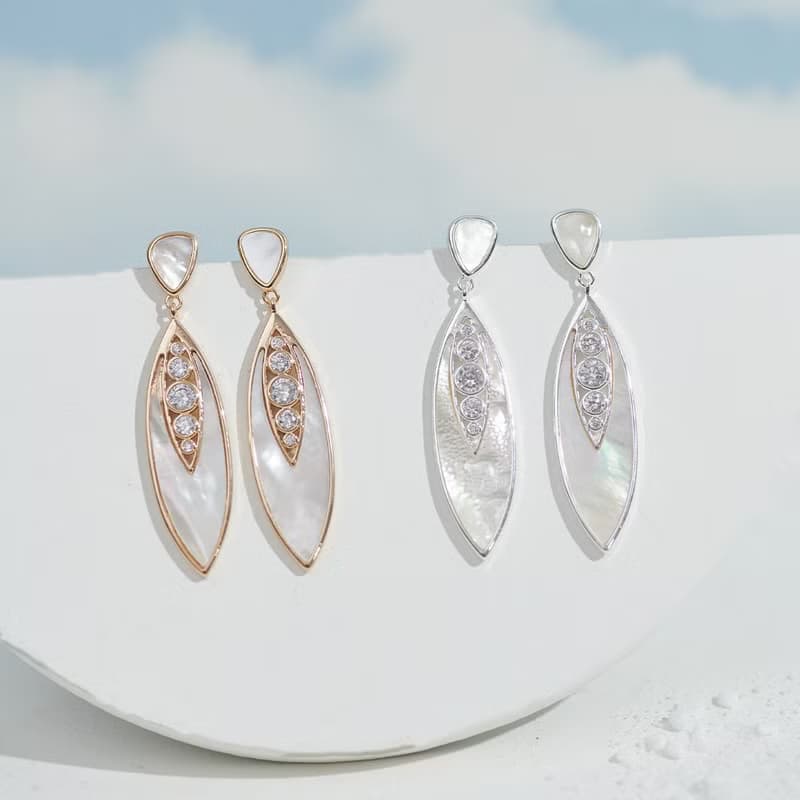 夏葉珍珠母貝鋯石耳環I 海洋風