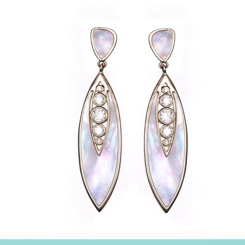 夏葉珍珠母貝鋯石耳環I 海洋風