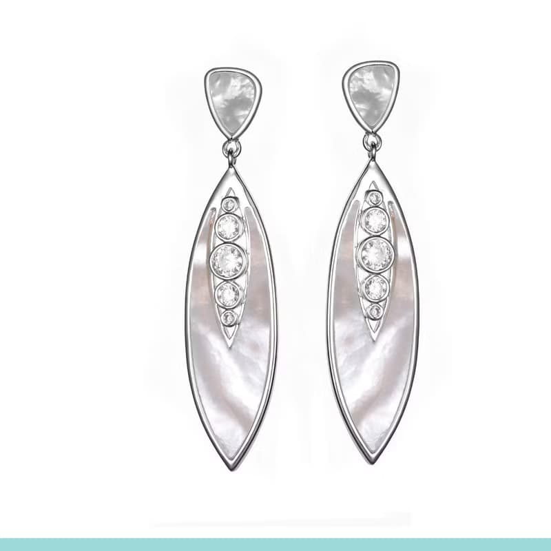 夏葉珍珠母貝鋯石耳環I 海洋風