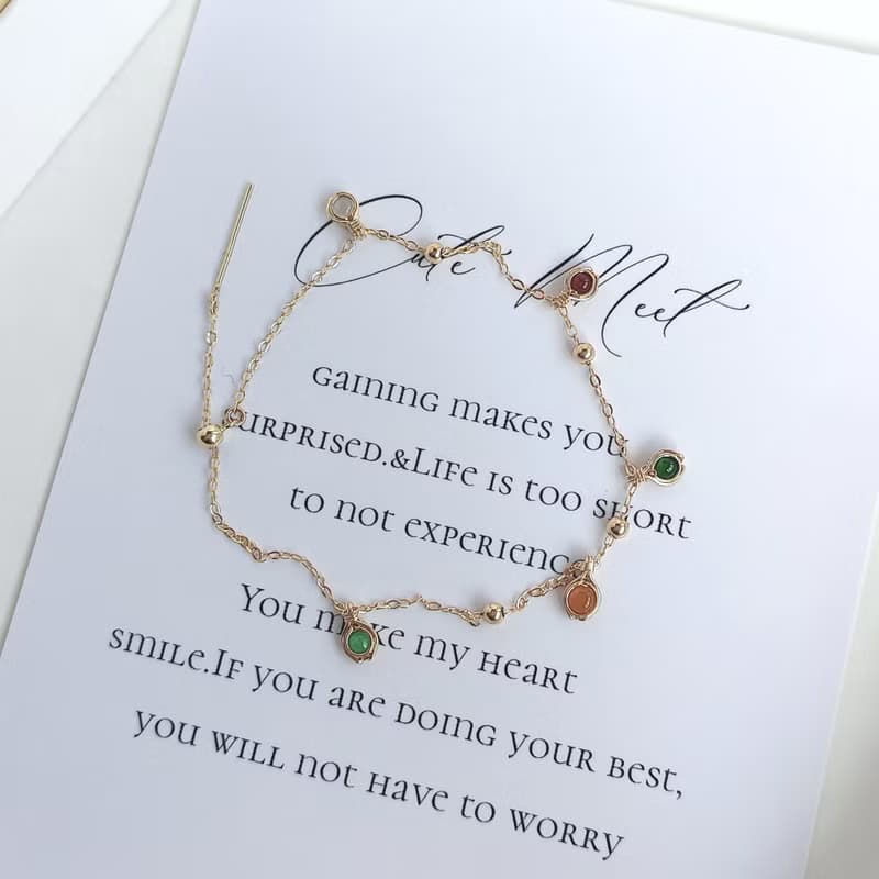 原創設計天然彩色翡翠手鍊 特製調色盤翡翠小墜飾 14KGF手鍊