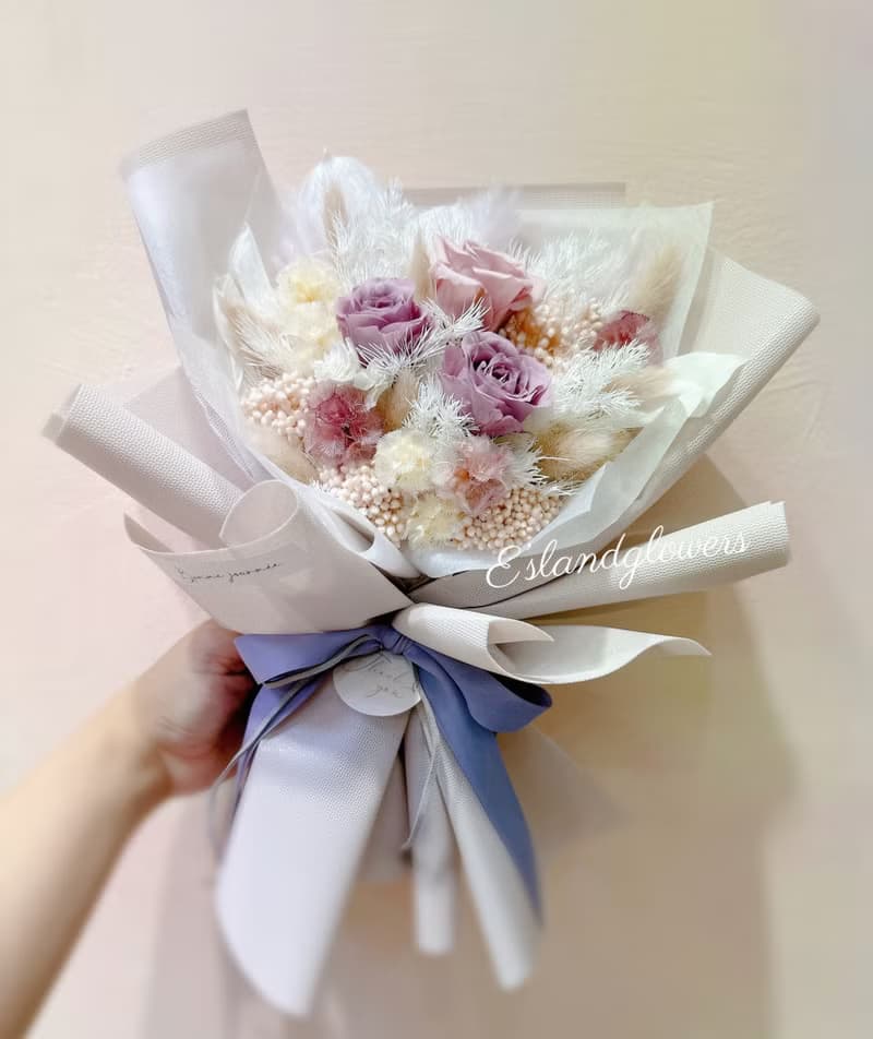 煙燻奶茶永生玫瑰花束 畢業花束 附提袋 小卡
