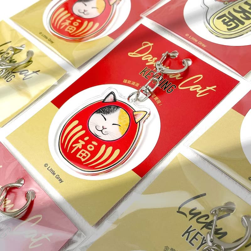 招財貓/達摩貓咪_造型壓克力鑰匙圈