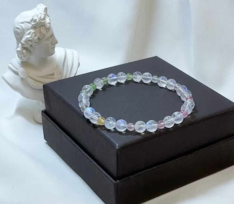 【嚴選】玻璃體藍月光石 彩虹糖果碧璽 水晶手鍊