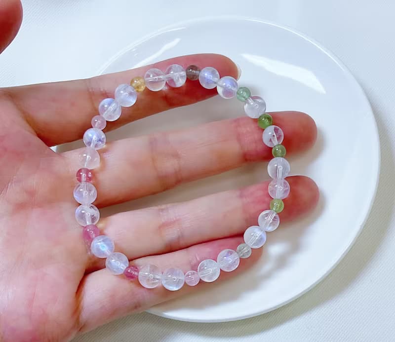 【嚴選】玻璃體藍月光石 彩虹糖果碧璽 水晶手鍊