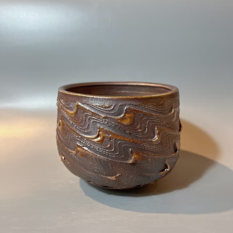 柴燒重落灰水波紋大茶碗 / 水方 / 小平凡手作