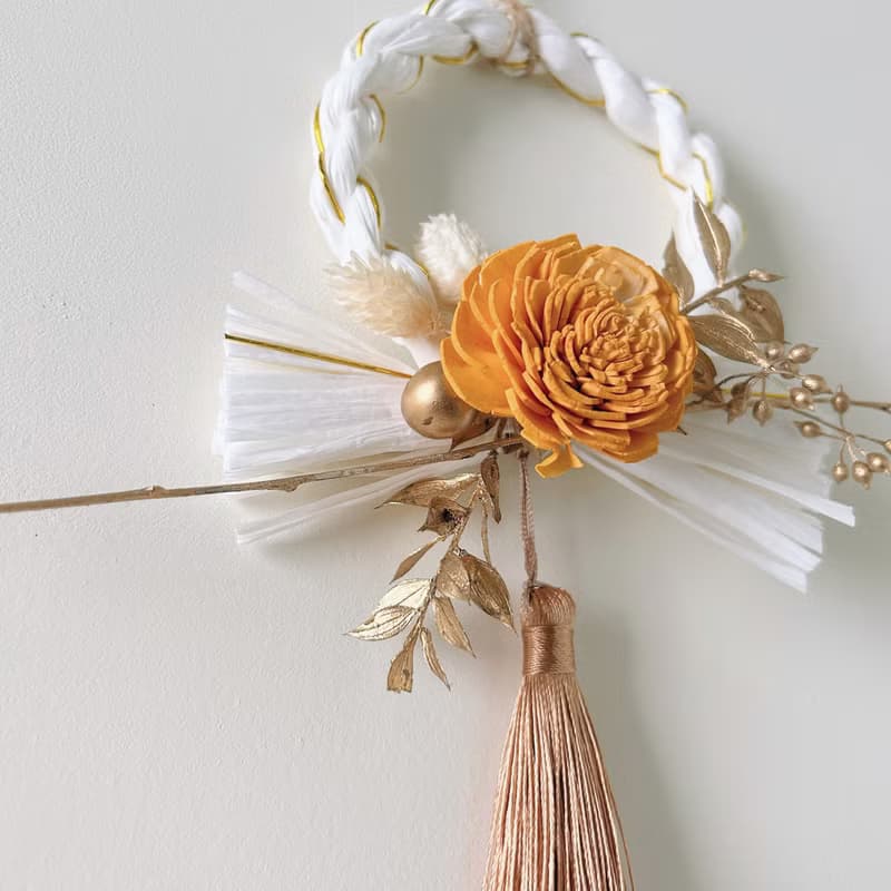 白金色注連繩掛飾  日式中秋送禮/祈福祝賀/手作家飾