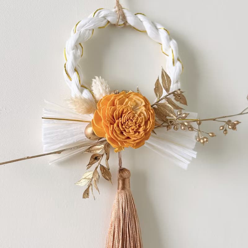 白金色注連繩掛飾  日式中秋送禮/祈福祝賀/手作家飾