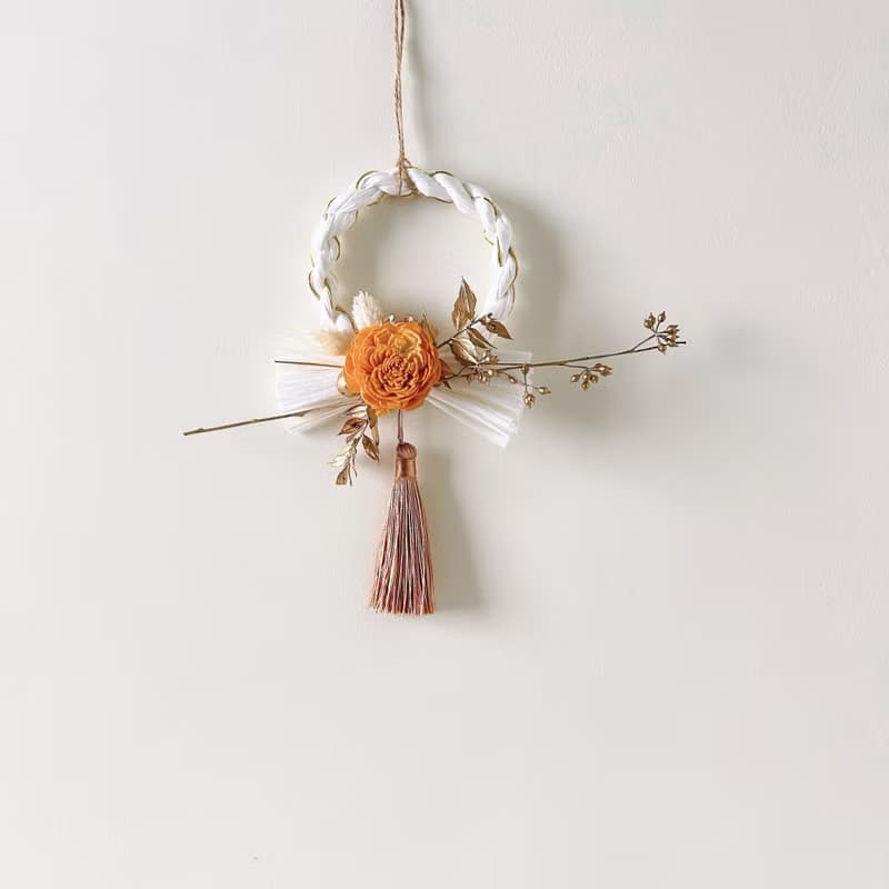 白金色注連繩掛飾  日式中秋送禮/祈福祝賀/手作家飾