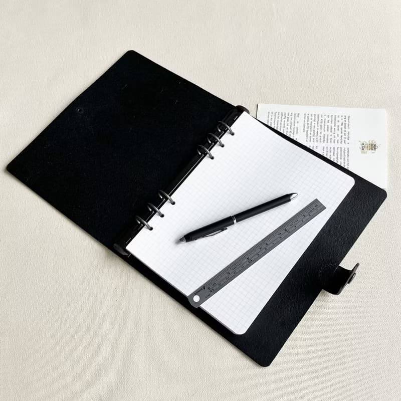 Kyoto  A5 六孔活頁本皮革書衣 - 石墨黑/岩灰色