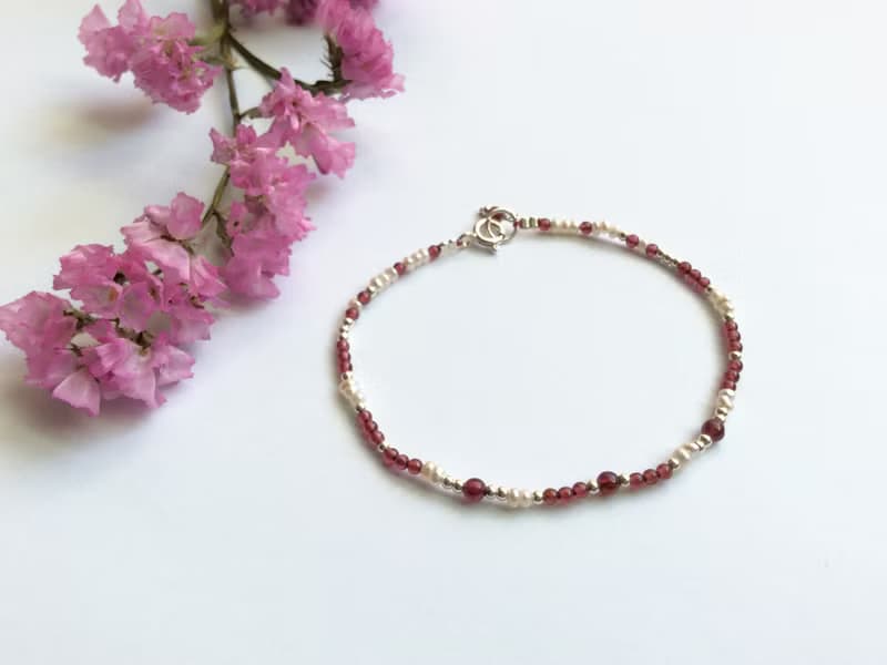 Ops garnet silver bracelet-石榴石/珍珠/浪漫/純銀/手鍊/禮物