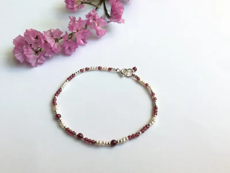Ops garnet silver bracelet-石榴石/珍珠/浪漫/純銀/手鍊/禮物