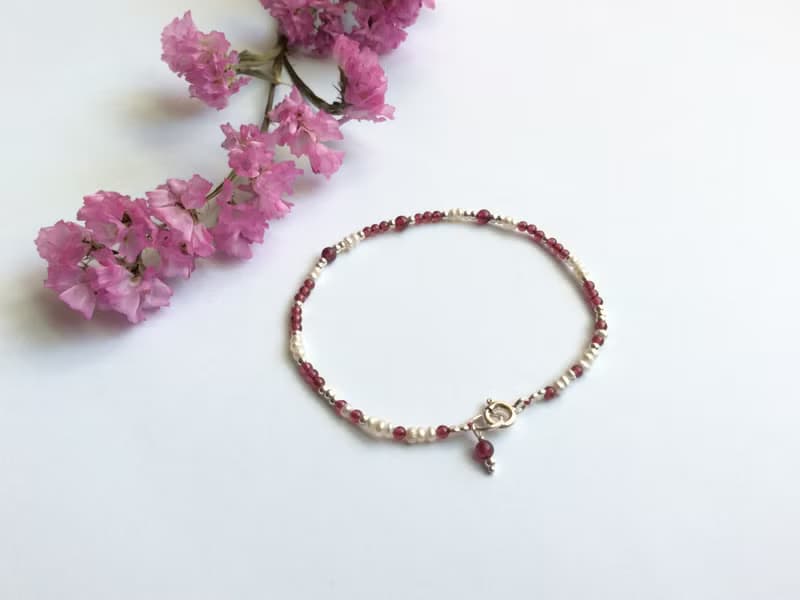 Ops garnet silver bracelet-石榴石/珍珠/浪漫/純銀/手鍊/禮物