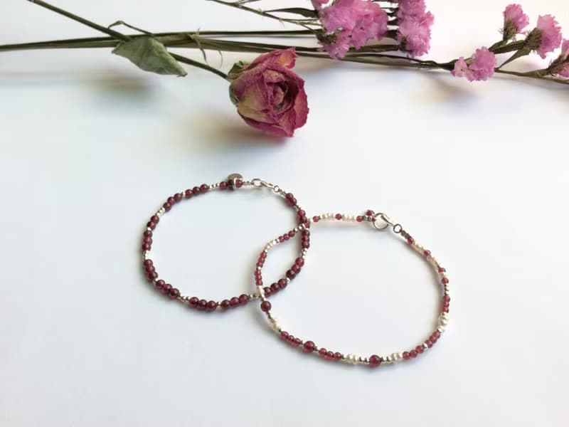 Ops garnet silver bracelet-石榴石/珍珠/浪漫/純銀/手鍊/禮物