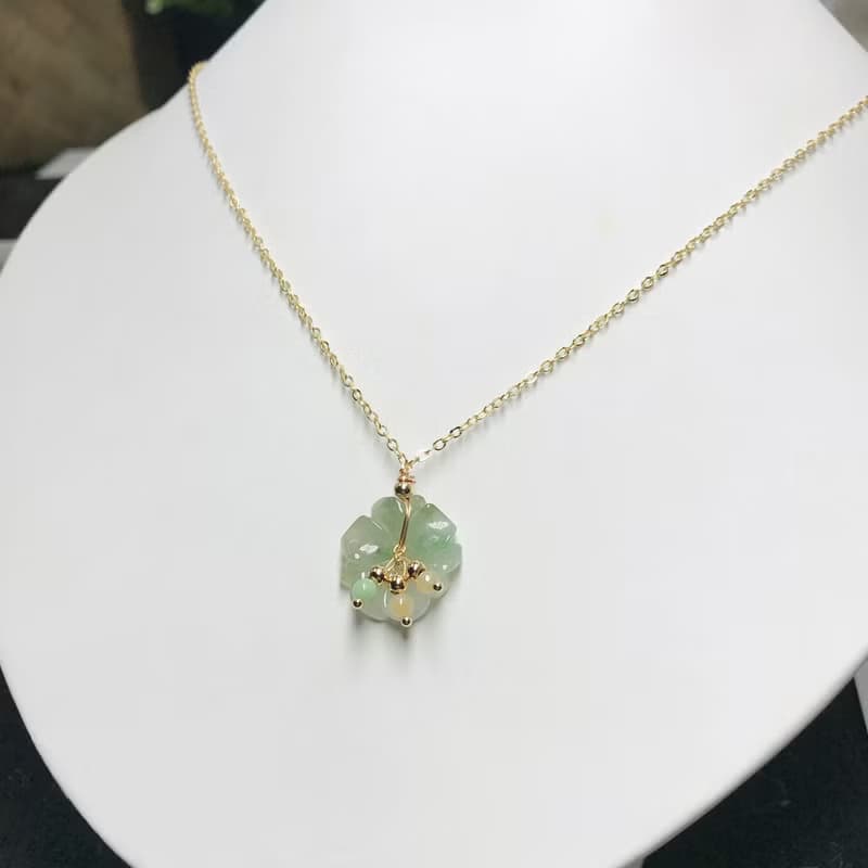 冰種翡翠花花設計款項鍊 14K包金 | 天然A貨翡翠 | 送禮