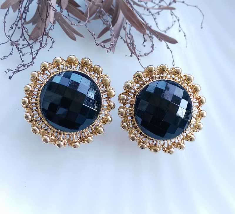 【西洋古董飾品 】經典 圓太陽造型 大耳環  夾式耳環
