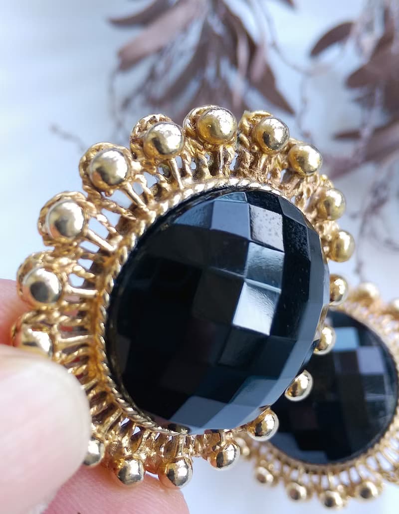 【西洋古董飾品 】經典 圓太陽造型 大耳環  夾式耳環