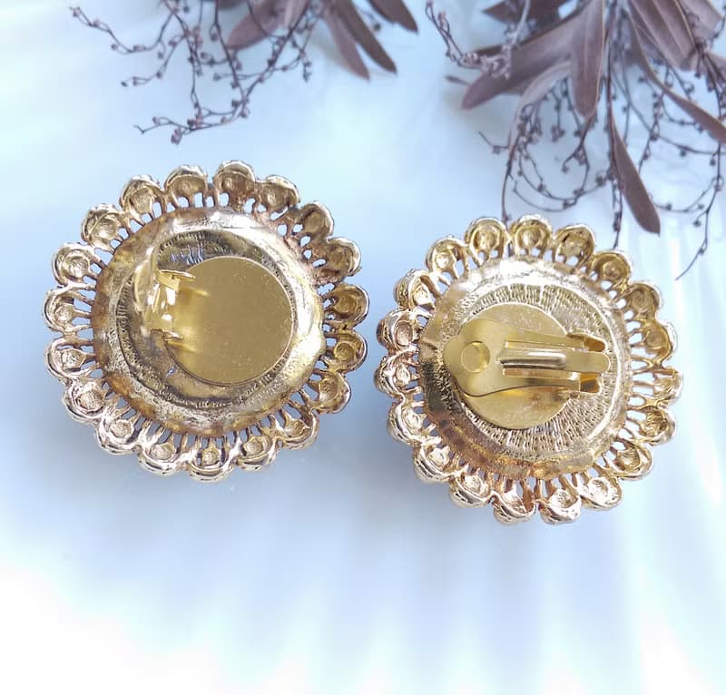 【西洋古董飾品 】經典 圓太陽造型 大耳環  夾式耳環