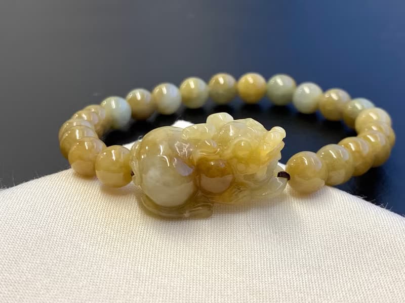 免費開光 快速出貨 天然A貨緬甸玉翡翠招財貔貅手鍊 蜜糖黃 黃翡