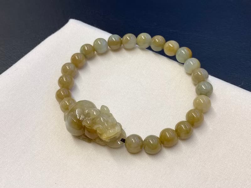 免費開光 快速出貨 天然A貨緬甸玉翡翠招財貔貅手鍊 蜜糖黃 黃翡