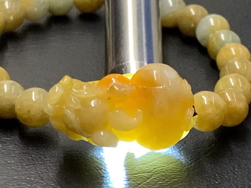 免費開光 快速出貨 天然A貨緬甸玉翡翠招財貔貅手鍊 蜜糖黃 黃翡