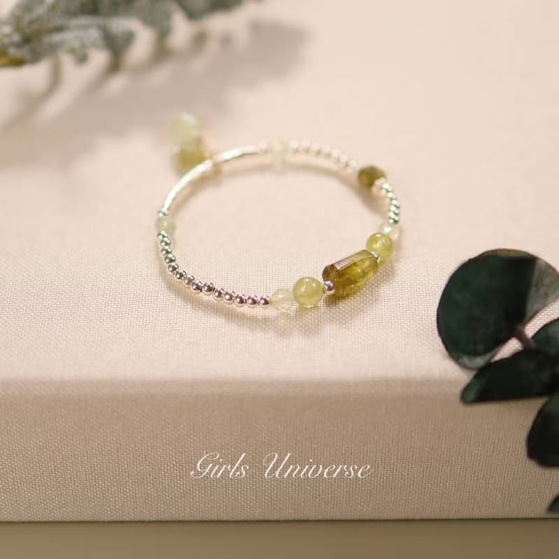 芽。沙弗萊石 葡萄石 S925純銀 時髦水晶手鍊