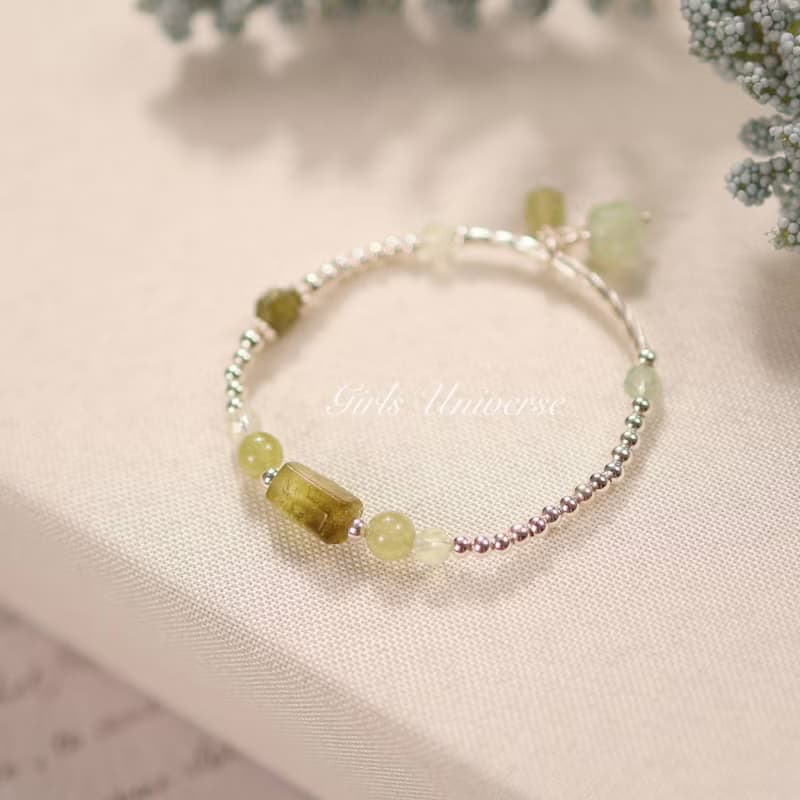 芽。沙弗萊石 葡萄石 S925純銀 時髦水晶手鍊