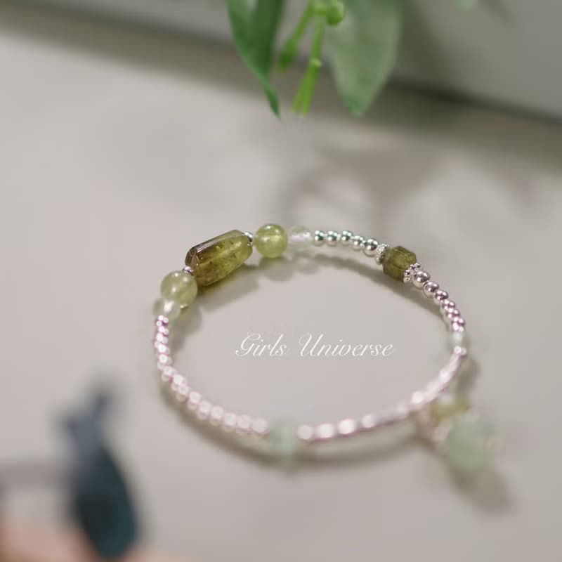 芽。沙弗萊石 葡萄石 S925純銀 時髦水晶手鍊