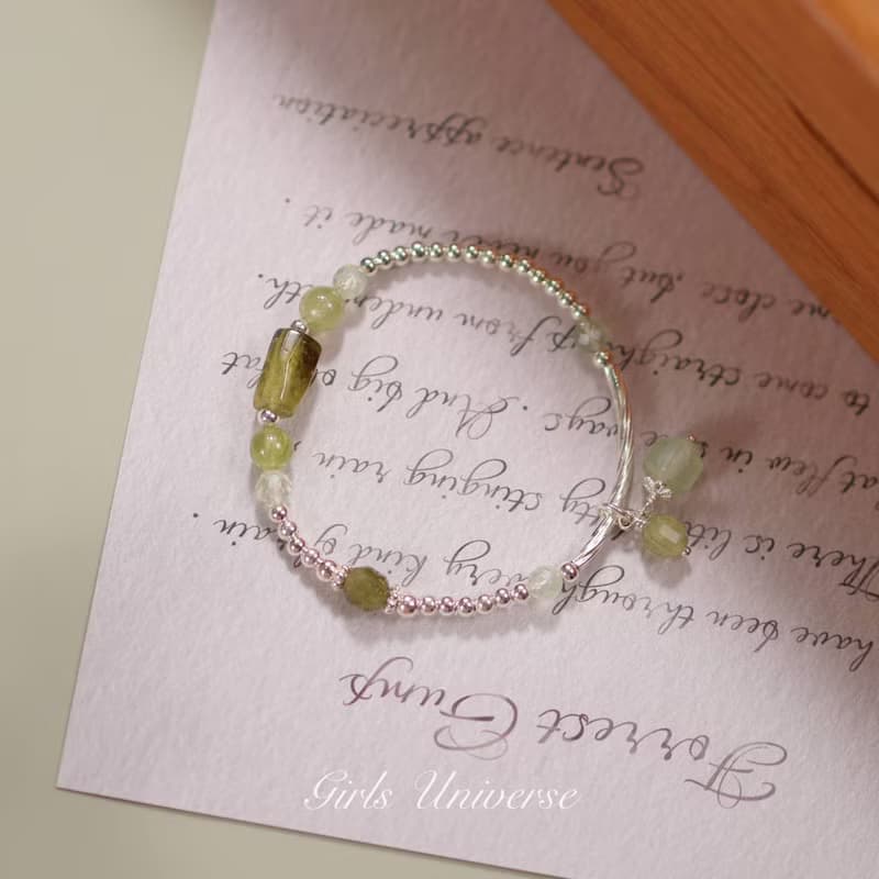 芽。沙弗萊石 葡萄石 S925純銀 時髦水晶手鍊