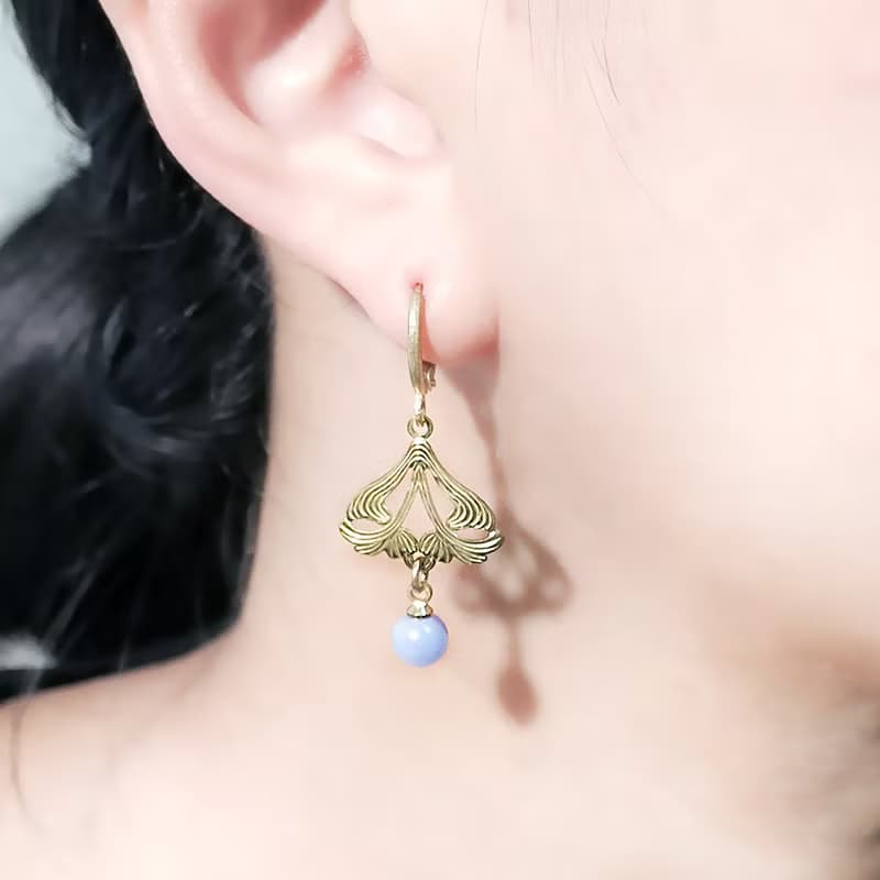 VIIART。舊事-薔薇。薔薇石黃銅耳環-可改夾式