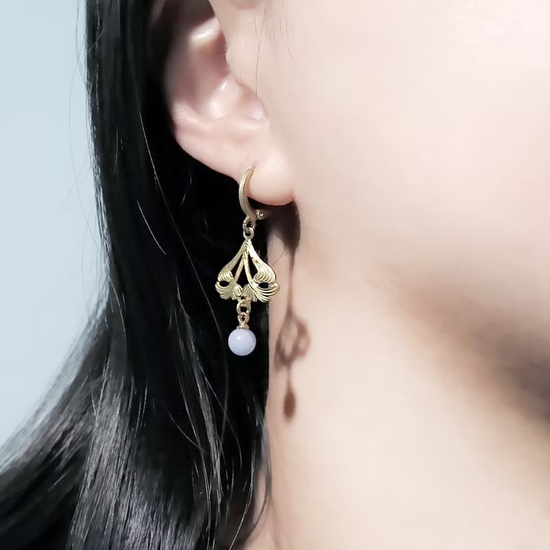 VIIART。舊事-薔薇。薔薇石黃銅耳環-可改夾式