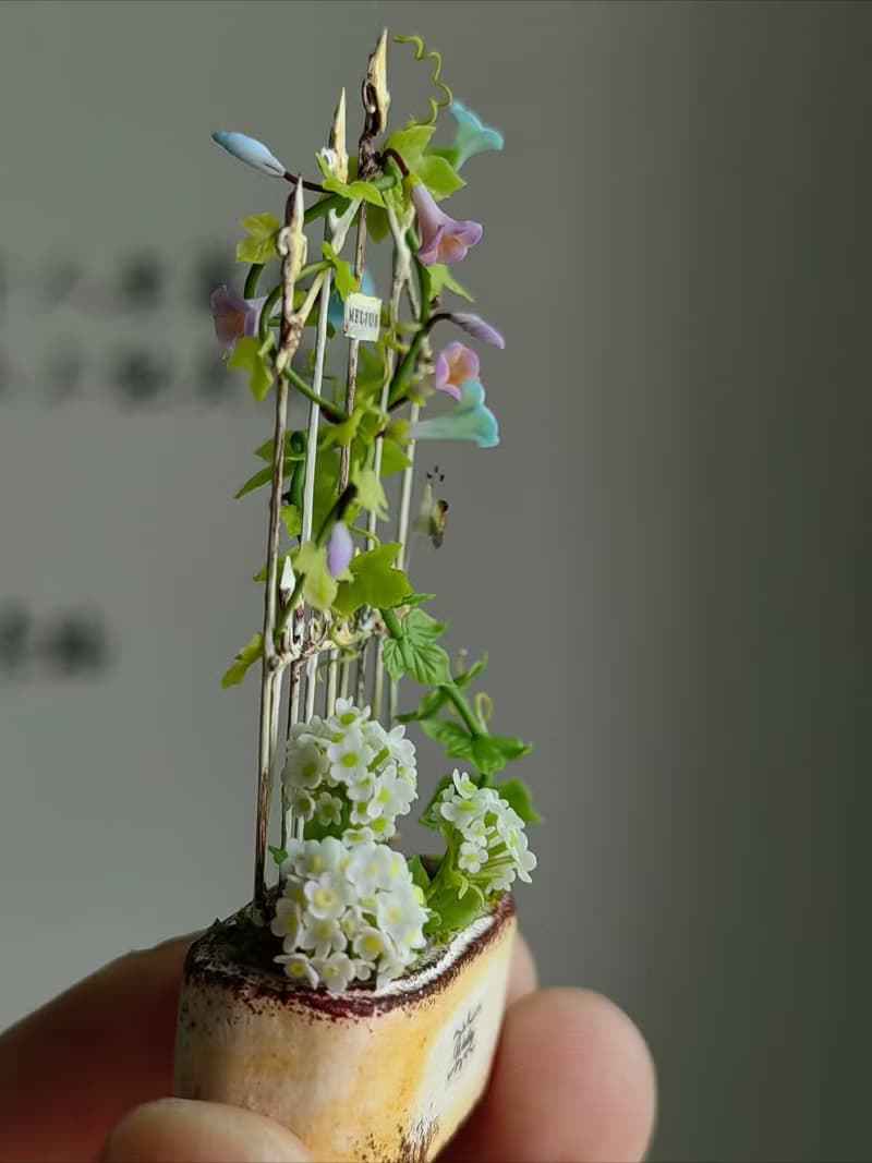 微縮黏土牽牛花勿忘我花球迷你爬藤架組盆