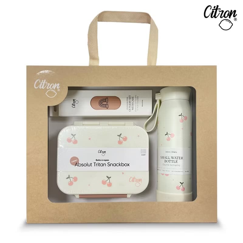 快速出貨【Citron】頂級餐具禮盒(矽膠提把保溫瓶+點心盒+餐具組)